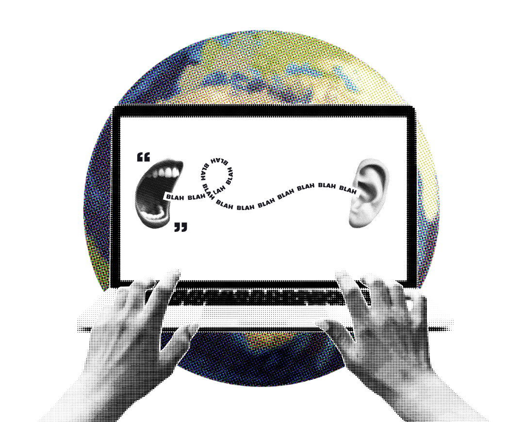 Manos sosteniendo una laptop con un globo terráqueo en la pantalla